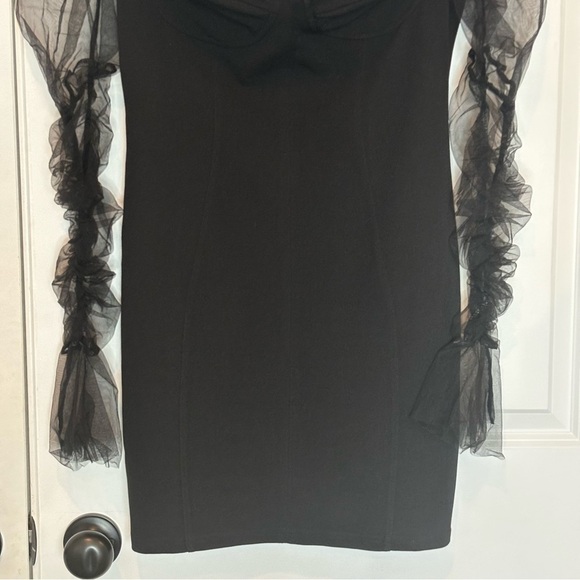 L'VOW Women Black Sheer Puff Long Sleeve Body Con Mini Dress XXL - Picture 4 of 9